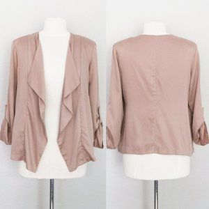 ASTR The Label Drape Open Front Blazer Jacket S Roll Tab Long Sleeves Taupe Nude